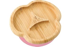 bamboo bamboo Baby and Toddler Plate with Suction for Feeding and Weaning, Bamboo Divider Taste Plate with Secure Suction, Suction Plates for Babies from 6 Months (Divider, Pink)