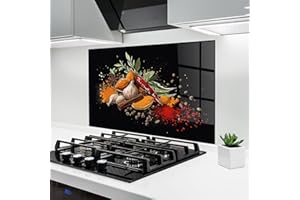 ARTHUB® Crédence de Cuisine en Verre 60x80 cm, Spices Art | Protection Contre Les éclaboussures, Revêtement Mural en Carreaux, Plaque en Verre, Verre trempé, Aliments, Épices