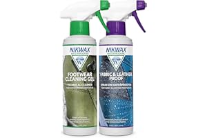 Nikwax FOOTWEAR CLEANING GEL Spray + FABRIC & LEATHER PROOF Spray Twin Pack, 2 x 300ml