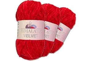 Wohnkult Himalaya - Velvet Dolphin - Lot de 3 pelotes de laine de 100 g - 40 couleurs au choix - Fil chenille à tricoter - Pelucheux et brillant - Accessoires, vêtements et couvertures - 90018, Rouge