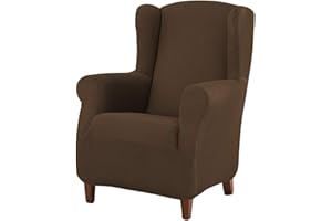 Estoralis Berta | Funda Sillon de Diseño Moderno | Tejido Elastico Marron | para Sillon Orejero (de 70 a 110 cm.) | Maxima Adaptabilidad a Todo Tipo de sillones
