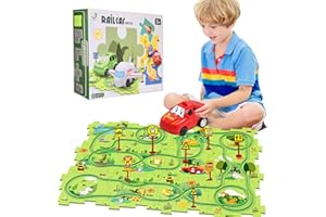 CABEESKII Piste de Voiture Jouet pour Enfants, Puzzle de Voiture Jouet, Rails de Puzzle avec véhicules Jouets, Jouet éducatif pour Enfants à partir de 3 Ans