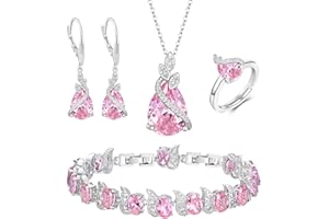 Clearine Wedding Bridal Jewellery Set, Stunning Teardrop CZ Necklace Leverback Earrings Tennis Bracelet Adjustable Ring Set Gift for Mothers Day/Anniversary/Birthday/Valentines Day/Christmas