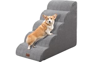 Ezkamfort Dog Steps for Bed, 5-Steps High Density Foam Dog Stairs with Detachable Cover & Non Slip Bottom, Waterproof Pet Steps Ladder for Sofa, Couch & Bed-Grey