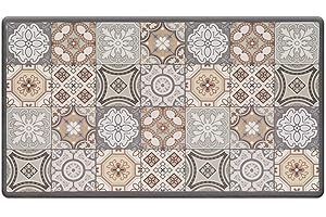 RECYCO PVC Kitchen Mats 44X76cm,Non Slip Waterproof Kitchen Floor Mats,Anti-Fatigue Kitchen Rugs Washable Cushioned Kitchen Runner Rug for Home & Office,Ceramic Tile