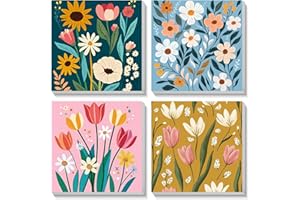 Bowetile 4 Pack Flor Pintar por Numeros Adultos Niños Principiantes con Marco, Paisaje Kit DIY Cuadros para Pintar por Numeros, Pintura Acrilica Manualidades Adultos 20X20 cm