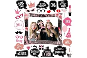 SROEESHEE Rose Gold Inflatable Photo Frame - Birthday Party Photobooth Supplies for Any Age large Photos Frame Mustache Bow Lips Lipsticks Eyeglasses for Girls Boys Ladies Birthday Selfie Booth Props