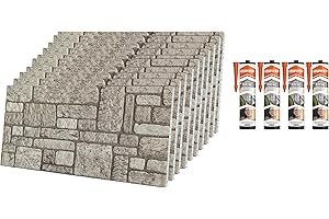 IZODEKOR 3D Brick Effect Wall Panels - Cladding, Stone Look, Styrofoam Panels for Living Room, Kitchen, Balcony, Bedroom, Back of Counter and Teras | Backyard (10x Panels + 4X Adhesive Sealant)