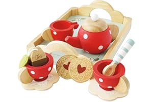 Le Toy Van - TV276 - Holzspielzeug-Teeservice, Lernspiel, 2 Jahre, 12 Teile, Montessori-Spiel, Tassen und Untertassen, 1 Teekanne, 1 Teebeutel, 1 Löffel, 2 Kekse, 1 Holztablett
