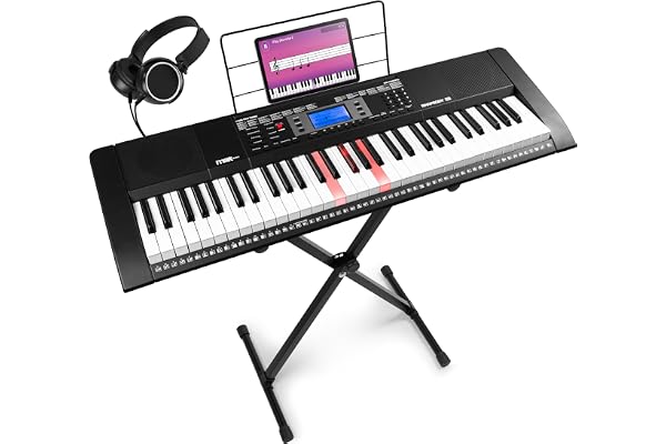 Max Rhapsody61L Clavier Électronique, 61 Touches Lumineuses, avec Casque Audio et Stand Inclus, Synthétiseur Débutant Complet, Deux Haut-parleurs Intégrés, Idéal pour Démarrer votre Apprentissage