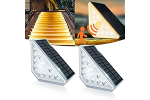 MEDOYOH 2PCS Solar Step Light with Motion Sensor, Warm White Light High Brightness Solar Stair Lights IP44 Waterproof 800mAh for Garden Steps Deck Patio Front Door Fence