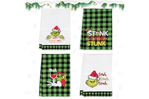 Koxtyzo 4 Pezzi di Strofinacci Natalizi, Riutilizzabili Asciugamani Natalizi 45 x 65 cm, Canovacci Natalizi Cucina in Microfibra, per Decorazioni Natalizie, Decorazioni per Tavola, Verde
