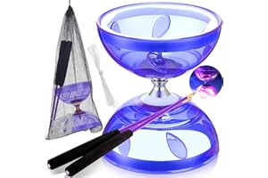 NEOVSUNY Diabolo - Set giocoliere a LED con cuscinetti a sfera, Diabolo Luminoso al buio, 4 colori luce Diabolo per bambini adulti, principianti professionisti, ruota libera circo giocoliere giocattolo (viola)