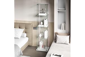‎BLSYHDH Glasvitrine Standvitrine,Glasvitrine Stehend mit Led,4 Lagen Glas Holz Glas Vitrine Vitrinenschrank 1 TüR und Schloss Vitrine Glasschrank Display Cabinet Sammlervitrine (Weiß, 4 Etagen 1 Tür+LED-2)