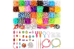 Royouzi Elastique Bracelet Caoutchouc, 2800+ Elastique Bracelet Kit, DIY Rubber Loom Bands, Bricolage Élastique, Enfants Bracelet Collier Jouets und Cadeaux Creation