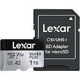 Lexar 1T Professional Silver Plus microSDXC Hafıza Kartı, UHS-I, C10, U3, V30, Full-HD ve 4K Video, 205/150 MB/s'ye kadar Oku
