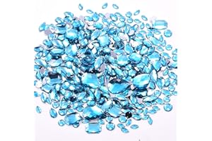 BLINGINBOX 300pcs/pack Mixed Shapes Crystal Acrylic Sew On Rhinestones Multi-Colors Mixed Sizes Sewing Rhinestones Acrylic Stass (Aquamarine)