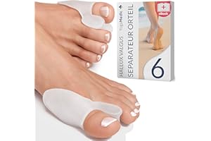 YOGAMEDIC® Correcteur Hallux Valgus & Séparateur Orteil, Détente du Gros Orteil, Étirement 6 pcs Ecarteur d'orteil - 0% BPA - Silicone - Taille Unique, Protection Orteils se Chevauchant Unisexe