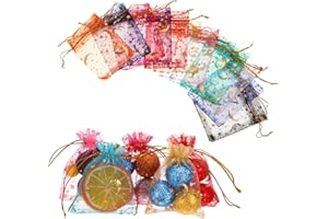JJUNW Woreczki z organzy, 120 sztuk, 10 kolorów, woreczki z organzy ze sznurkiem, 9 x 7 cm, małe woreczki na prezent, na wesela, słodycze, biżuterię, kryształy, urodziny, prezenty dla gości, do