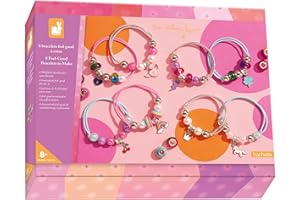 Janod - 8 Bijoux Feel Good à Créer - Les Ateliers Bijoux - Création de Bracelets DIY - Kit Loisir Créatif Enfant - Apprentissage Dextérité et Concentration – Dès 8 Ans - J09133