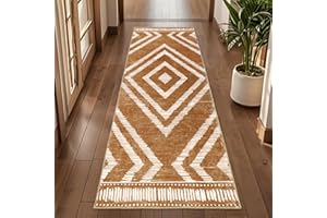 ‎TUKDAK TUKDAK Teppich Läufer fürs Flur 60x180cm Braun, Waschbarer Kurzflor Teppich für Schlafzimmer, rutschfest Vintage Rug für Küche, Boho Eingang Lang Carpet für Wohnzimmer Badezimmer Kinderzimmer