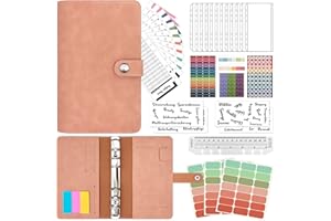 AULESE Budget Binder, 36Pcs A6 PU Leather Cash Binder with 12 Envelopes Budget Sheets, Money Saving Wallet Organiser Binder with Pockets and Post-it Notes, Ring Binder for Budget Planner (Pink)