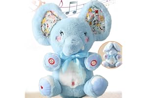 MARSJOY Baby Blue Peek A Boo Elephant Plush Stuffed Singing Elephant, Repeat What You Say, Musical for Toddler with Moving Ear, Singing Talking Stuffed Animal Baby Toy for Boy Girl
