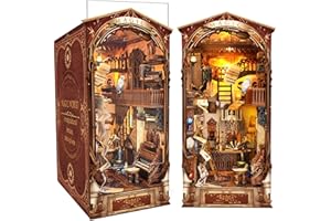 CRIOLPO Book Nook Kit-DIY domek dla lalek, drewniany, miniaturowy zestaw dla dorosłych, nastolatków, drewniane puzzle 3D, narożnik na książki, wkład na książki, zestaw z czujnikiem światła LED