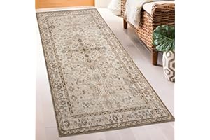 Taleta DAHLIA Washable Runner Rugs, Non-Slip Soft Short Pile Vintage Area Carpet for Hallway, Kitchen, Bedside, Entrance Living Room and Bedroom, Brown, 80 x 150 cm