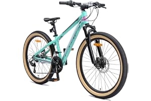BIKESTAR MTB Mountain Bike 24" Alluminio per Bambini 10-13 Anni | Bicicletta Telaio 12.5 Pollici 21 velocità Shimano, Hardtail, Freni a Disco, sospensioni