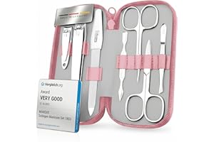 MARQUS Solingen Manicure Set for Women & Men - Comparison Winner with Top Price/Performance Ratio - Handy and Soft Case - 7-Piece Grooming Kit, Rosa