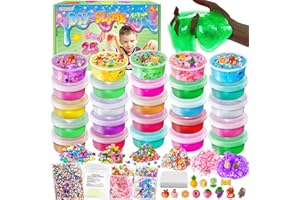 YOPINSAND Kit de Fabrication de Slime 25 Couleurs pour Filles - Crystal Clear Slime et Glow in The Dark - avec Boules en Mousse, Breloques et Paillettes - Jouet Créatif Cadeau