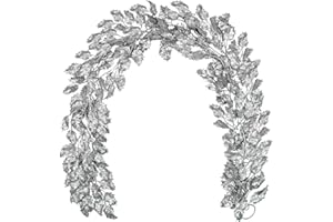 ‎HOLLYONE 3 Stück Weihnachten Girlande Glitzer, 183cm Stechpalme Blätter Girlande, Weihnachten deko Glitzer, Weihnachten Blätter Ornament Silber Girlande Hängepflanze für Weihnachtsbaum Neujahr Ornamente