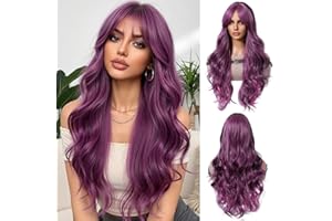 OUFEI Longue Perruque Violette avec Frange Naturellement Ondulé Perruques pour Les Femmes Cheveux Synthétiques Naturels Résistant à La Chaleur Perruques pour Le Parti Quotidien Cosplay Porter