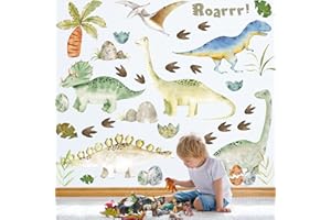 BOARSHUA Watercolor Dinosaur Wall Stickers, Large Peel and Stick Dino Wall Decal Vinyl Tropical Forest Dinosaur Clings for Baby Boy Girl Nursery Kids Bedroom Living Room Playroom Classroom Home Decor