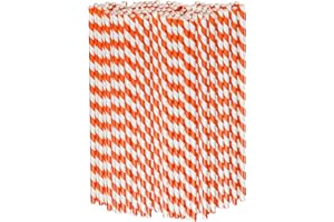 LIVES ON GREEN 26 x 0,6 cm, cannucce di carta a righe arancioni bianche – per bevande, feste, tazze grandi, 100 pezzi, 100% biodegradabili