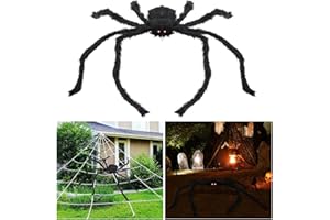 BESTOMZ - Ragno di Peluche, per Halloween, Lunghezza 1 m, con Occhi incandescenti a LED, in Peluche, Colore: Nero