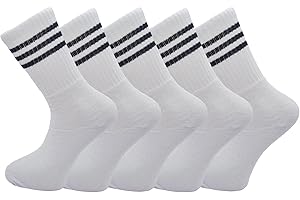 SOCK-TEC Pack Of 5 Mens Striped Socks Athletic Sports Gym School Casual Quarter Ankle Socks Cotton Rich Crew Sock Breathable For Men And Women UK 6-11
