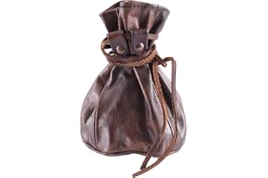 Battle-Merchant – stor medeltida läderväska – pengabatt av kohud – unisex – brun – för vikingar och LARP, BRUN, Medeltida läd