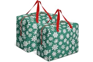 Kajaia 2 Pcs Christmas Ornament Storage 18 x 15 x 10 Inch Snowflake Holiday Accessories Bag Christmas Storage Containers Tear Proof Xmas Ornament Organizer with Handles Full Length Zipper (Green)