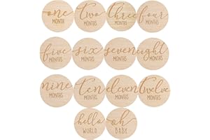 Pearhead Wooden Monthly Milestone Photo Cards, Baby Announcement Cards, Pregnancy Journey Milestone Markers, 7 Double Sided Photo Prop Milestone Discs, Light Wood