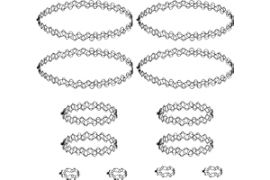 NOKWOCY 12 Stück Choker Halskette Sets,Elastische Tattoo-Halsband,Ringe,Armbänder,Jeweils 4Stück,Schwarze Choker Kette Damen 90er Jahre Outfit Damen,Punk Gothic Tattoo kette 90er jahre Accessoires für Mädchen