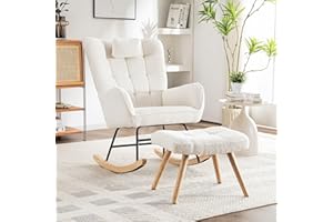 BTM Rocking Chair for Nursery, Rocking Chair with Footstool, Horizontal Tufted Single Recliner for Living Room Bedroom Office, Grey