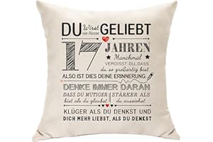 Hasodeo Süßer 17. Geburtstag Dekor Kissenbezüge 18x18 Quadratische Kissen Andenken 17. Geschenke für Mädchen Geburtstagsgeschenke für 17 Jahren Mädchen Tochter Sohn Geschenk von Mama Papa (17.)