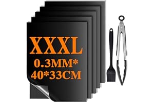FumyFumy BBQ Grillmatte für Gasgrill, Grillmatten für Holzkohle Grillplatte Grill Zubehör, Backmatte Backpapier Wiederverwendbar Dauerbackfolie für Backofen Teflon Grillmatte 5er Set