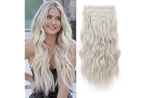 REECHO Clip in Extensions, 4PC Blond Hair Extensions Clip in Haarverlängerungen 60 cm Dicke Lange Strandwellen Haarteile Unsichtbare Spitze Natürliche weiche Haarteile - Platinblond