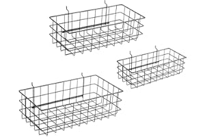 CONOR TOOL Right Arrange Pegboard Baskets, Set of 3 Black - Hooks to Any Peg Board - Square Style Baskets Hold More - Organize Tools, Workbench, Accessories, Garage Storage - Wall Organizer Attachments