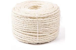 Yangbaga Cat Natural Sisal Rope for Scratching Post Tree Replacement, Hemp Rope for Repairing, Recovering or DIY Scratcher, 6mm Diameter, Come with a Sisal Ball (164FT) White