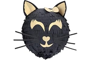Grande piñata d'anniversaire pour enfants, garçons et filles – Chat glamour – Avec bâton – 100 % faite à la main en pâte à papier – Circonférence de 90 cm