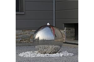 CLGarden 48cm großer Edelstahl Kugelbrunnen Springbrunnen ESB5 poliert mit LED Beleuchtung für den Außenbereich Gartenbrunnen